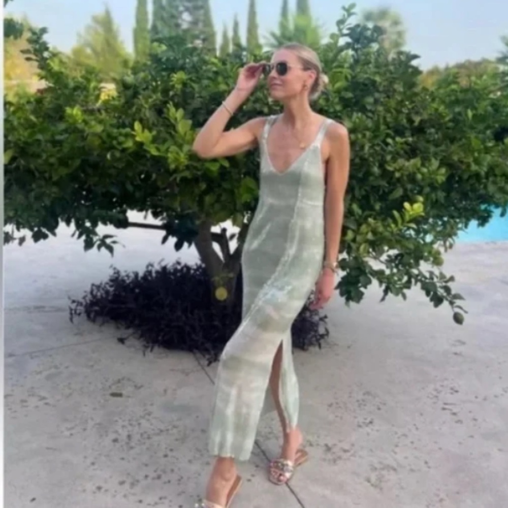 New Caroline Constas Mint Ombre Sequin V-Neck Sleeveless Midi Dress NWT